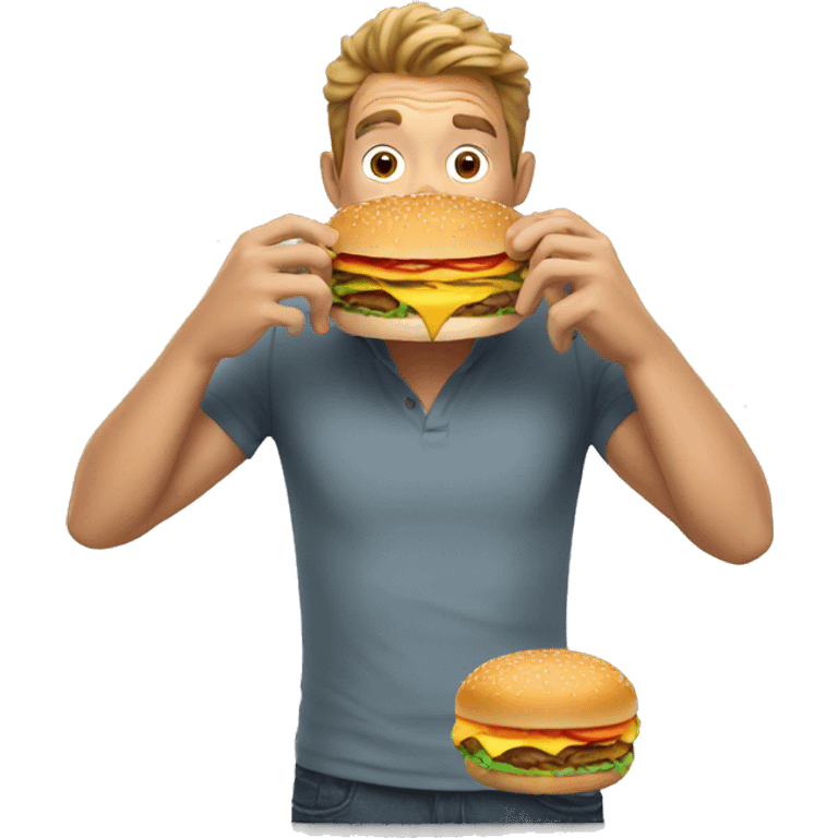 a man biting into a burger with two hands emoji