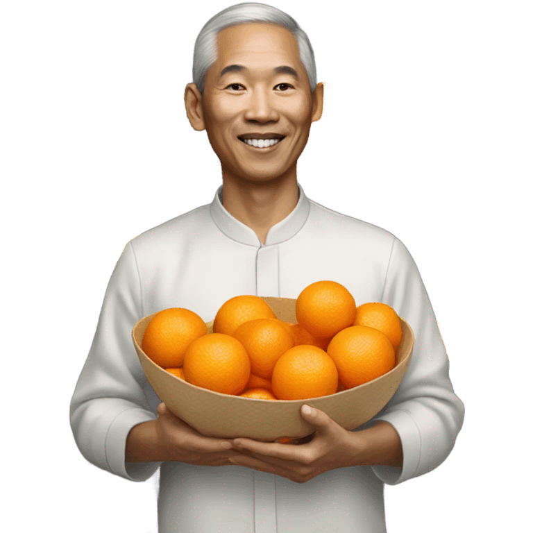 portrait of me holding mandarin oranges for Chinese New Year emoji