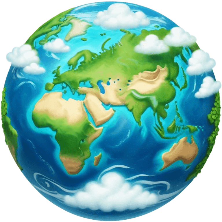 Cinematic Realistic Earth Emoji, depicted with vibrant blue oceans, clouds, and lush green continents rendered in exquisite detail, high shine, and a soft radiant glow that captures the dynamic, life-sustaining beauty of our home planet. emoji