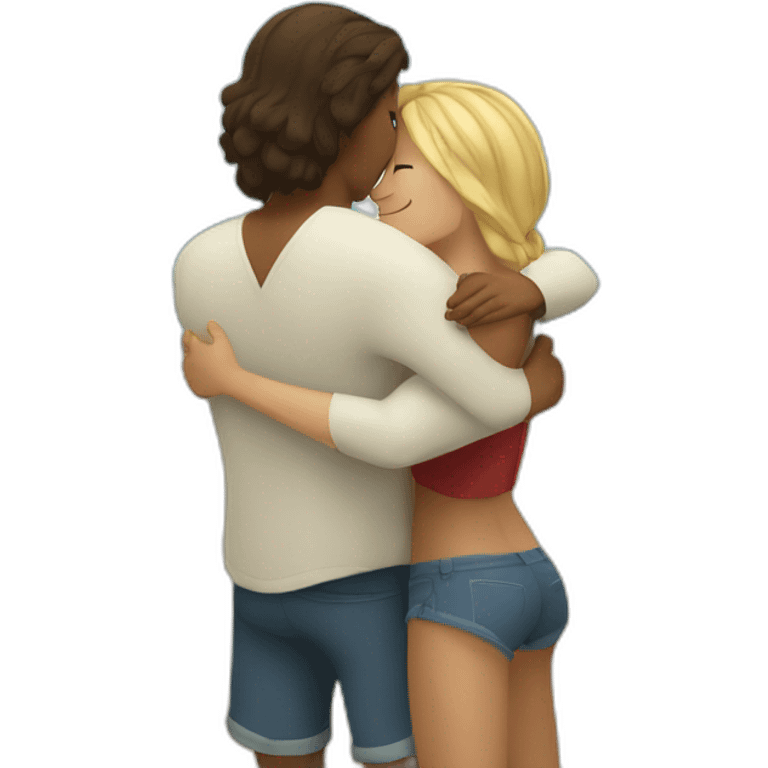 young metis Man and white woman hug love at the beach emoji