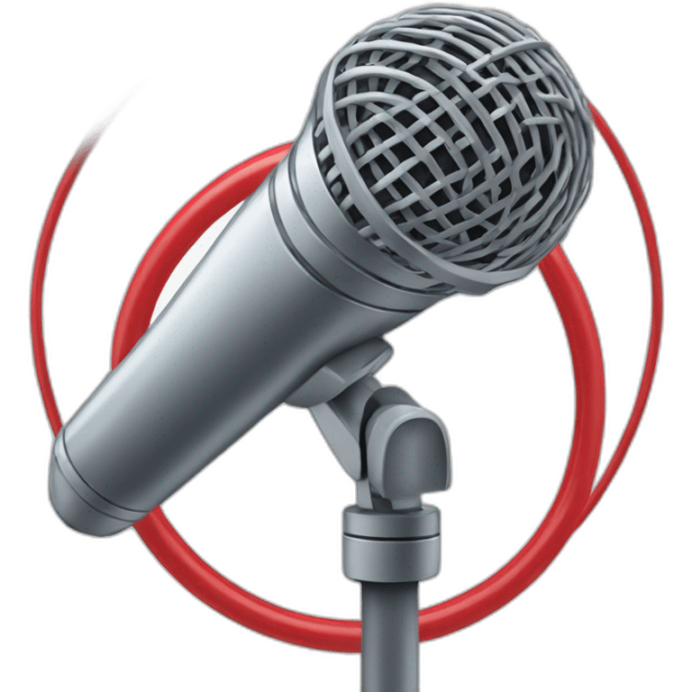 a microphone with a microphone arm and on top there is a red ring on emoji