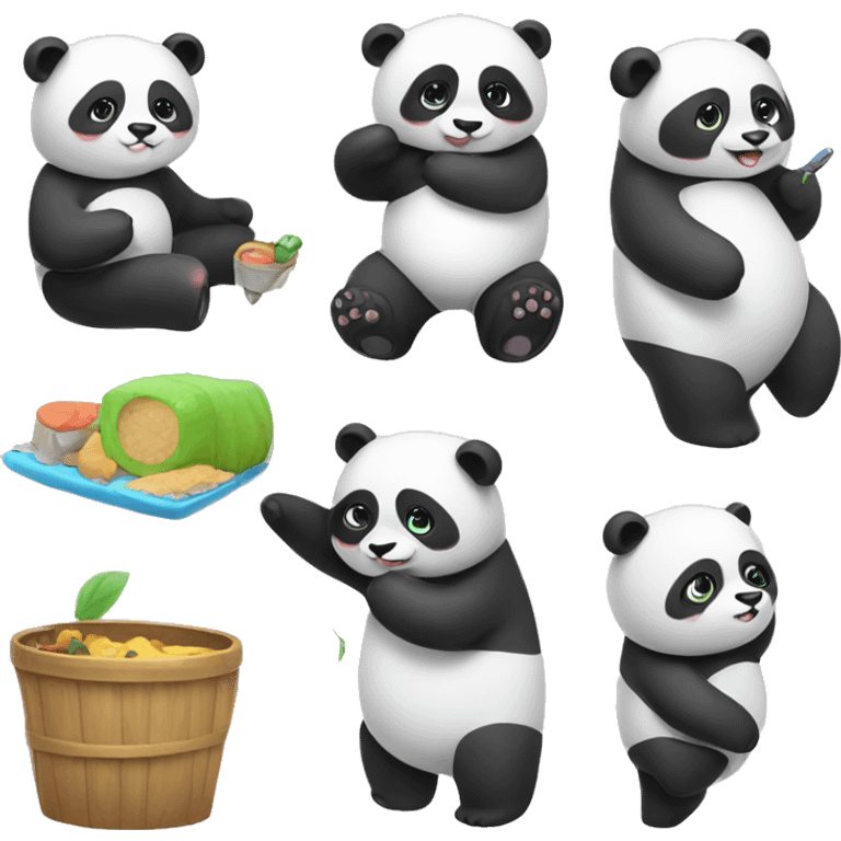 Cute panda doing different activities  emoji