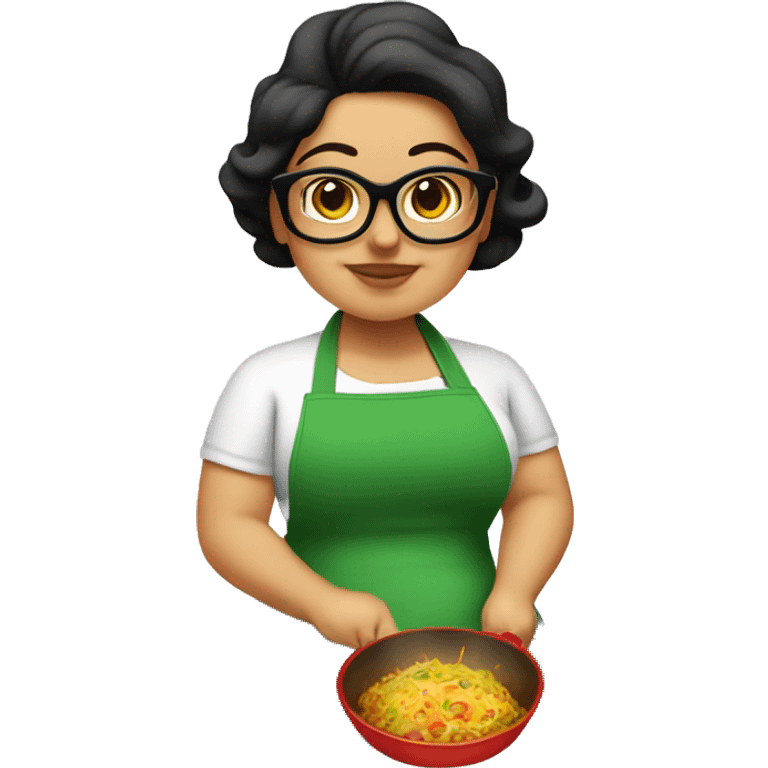 mexican chubby lady green apron  with glasses cooking tacos emoji