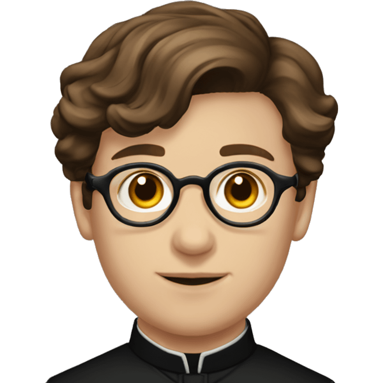 victorian young priest with brown hair and glasses and black dress emoji