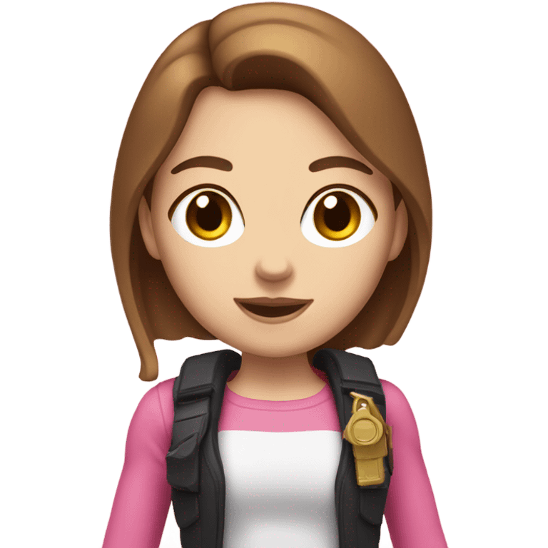 white girl with brown hair holding a pink gun  emoji