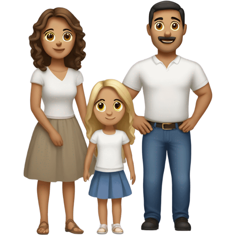 Puerto rican beard short brown hair  husband with blond long hair wife and brown long hair daughter Family  emoji