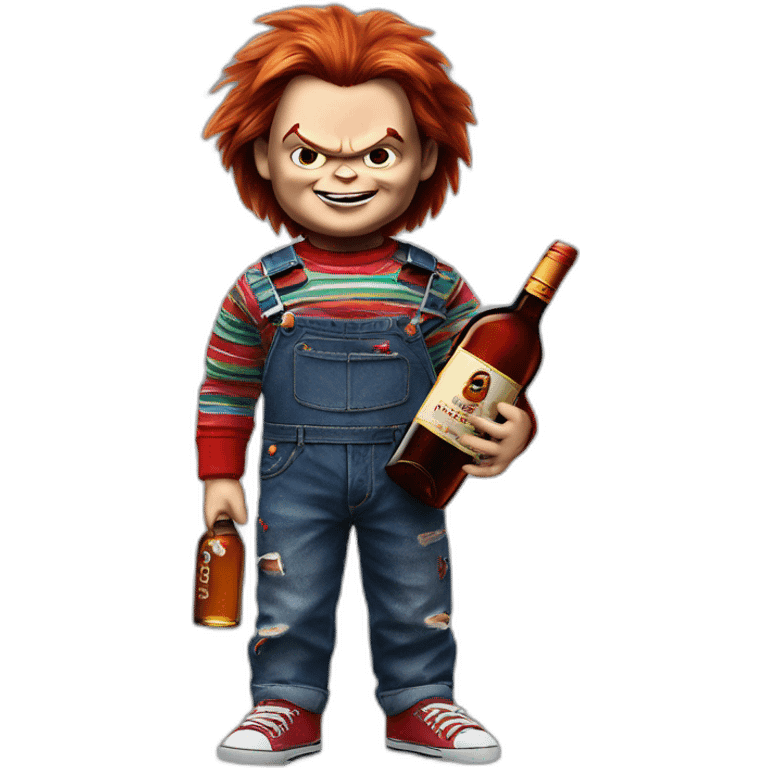 Chucky and bottle of cognac emoji