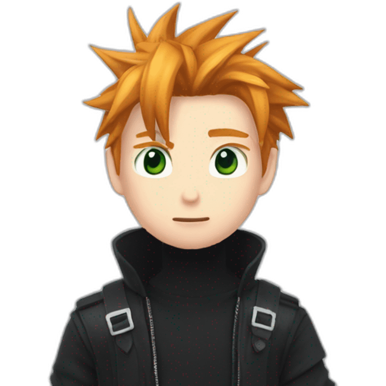 Cloud strife ginger hair. Black clothes full body  emoji