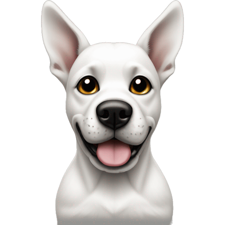 White Dog with black patches covering both eyes and standing up ears emoji