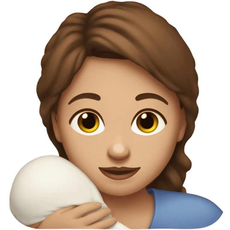 woman with hazel eyes and brown hair holding newborn baby boy emoji