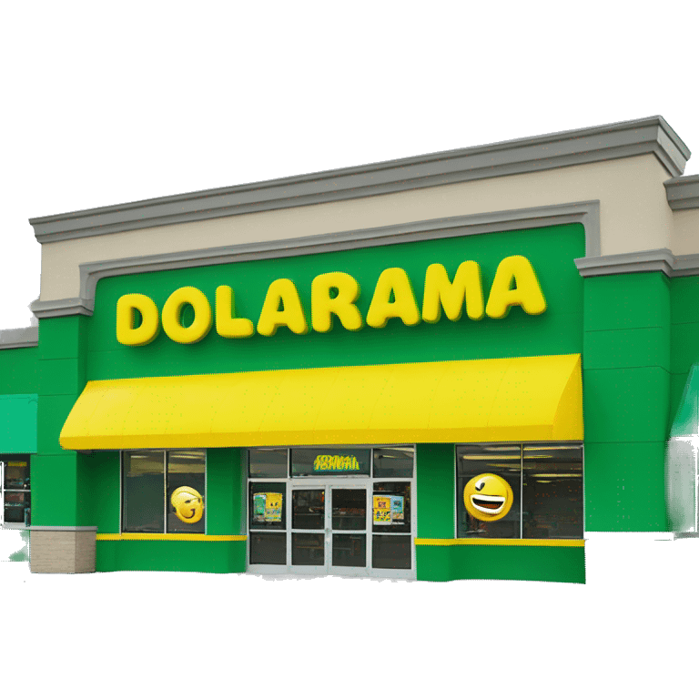 “Exterior of a Dollarama store with the bright green facade, bold yellow Dollarama sign, large front windows, and entrance doors, capturing the look of a budget-friendly retail store.” emoji