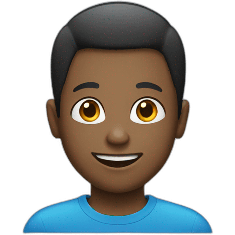 black kid wearing blue shirt smiling with black buzz cut emoji