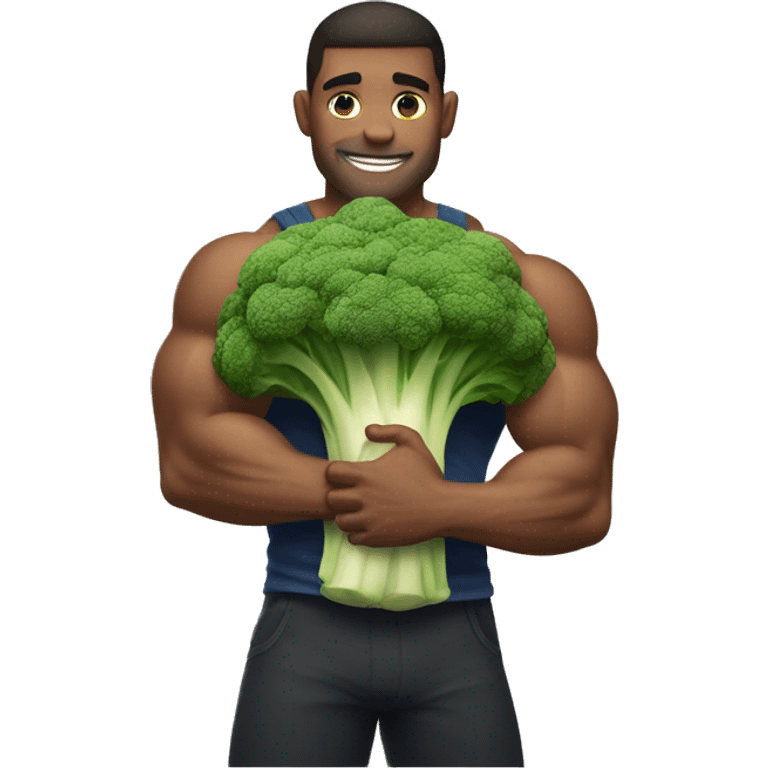 muscular man hugging large Brocolli  emoji