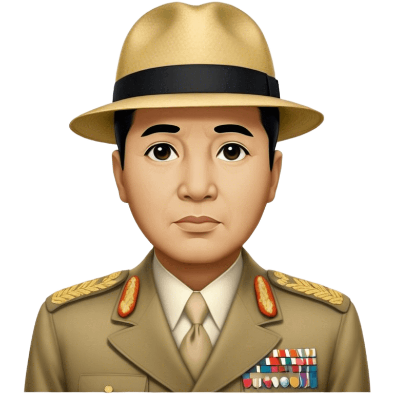 ​Cinematic Realistic Portrait of Sukarno, depicted in a lifelike, realistic style based on his iconic portrait, showcasing his thoughtful, charismatic expression in period attire, rendered with detailed textures and warm, evocative lighting that captures his pioneering spirit and national pride, emoji