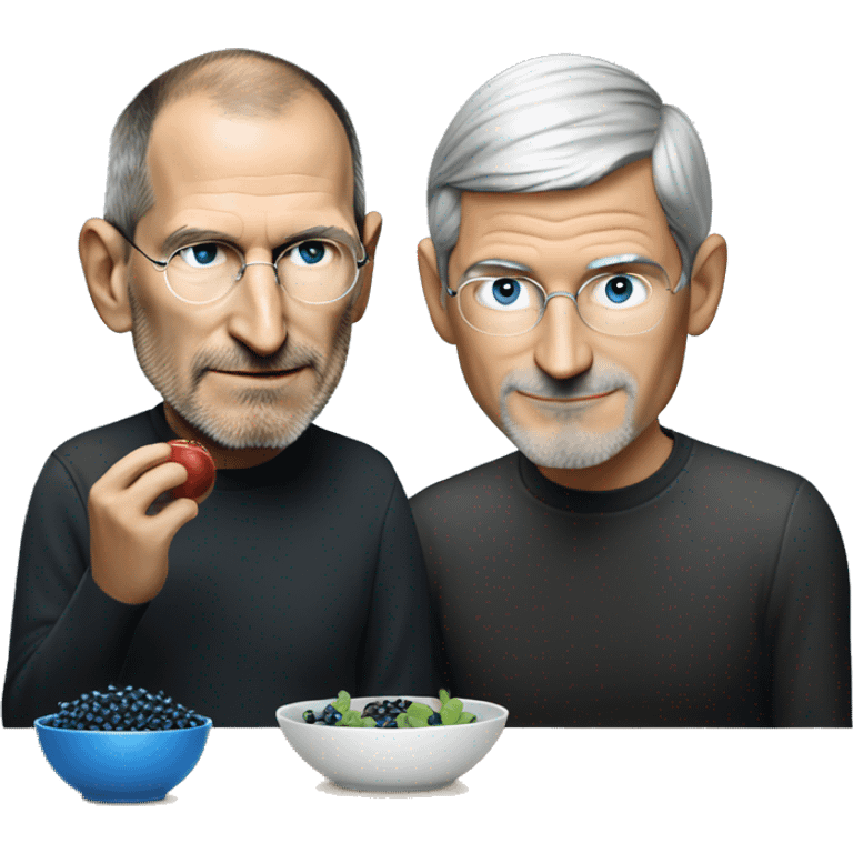 Steve Jobs watching Tim Cook eat a bowl of blue berries  emoji