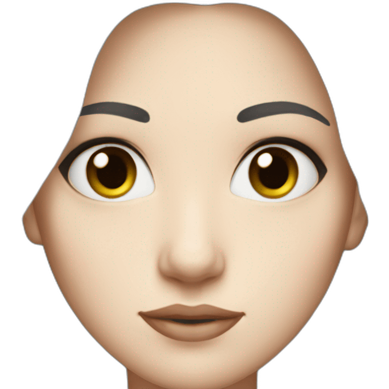 Woman, pale skin, dark straight hair, big black eyes emoji