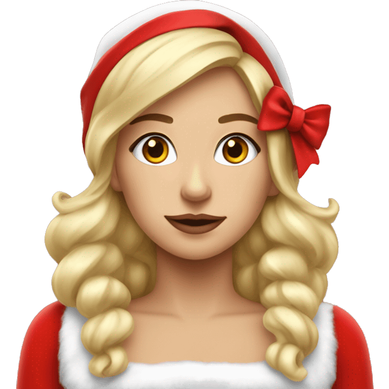 beautiful blonde girl in mrs. claus outfit christmas bows emoji