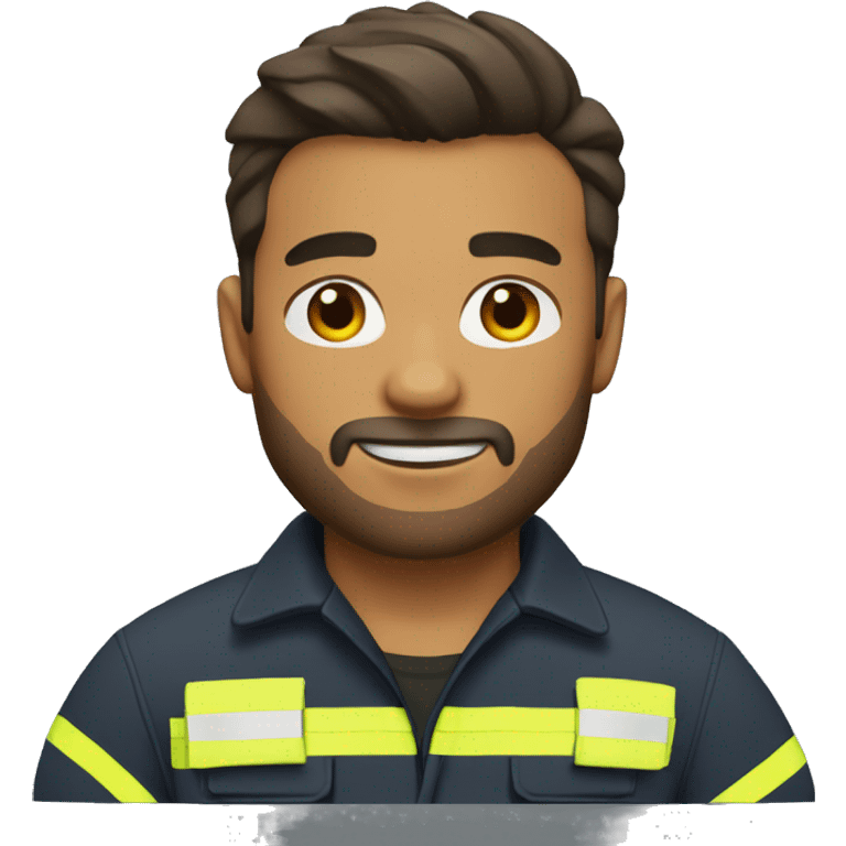 firefighter with tan skin, beard, and a side part combed over emoji