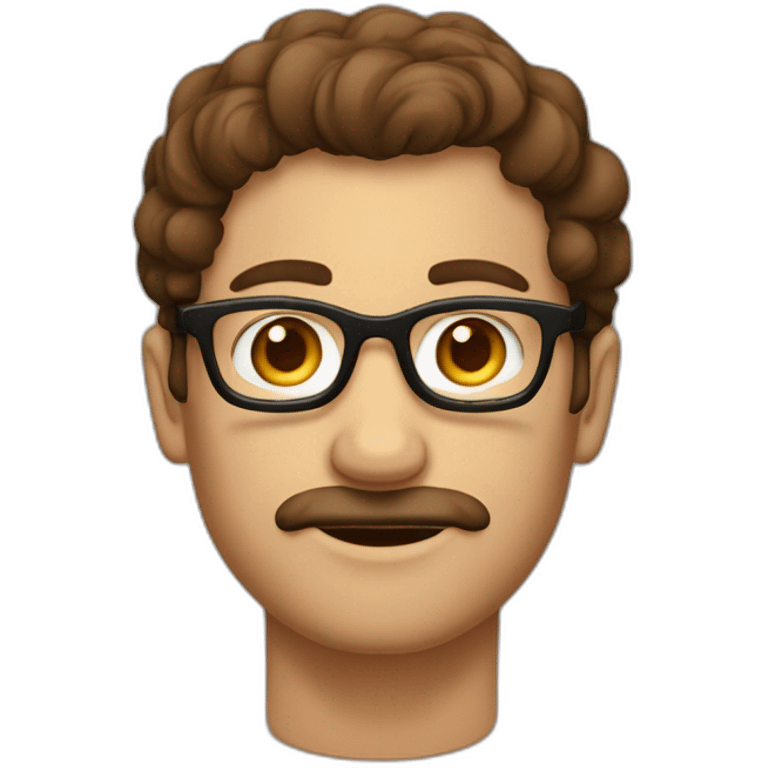 homme sans moustache avec des cheveux bruns bouclés et des lunettes rondes et des yeux marrons emoji