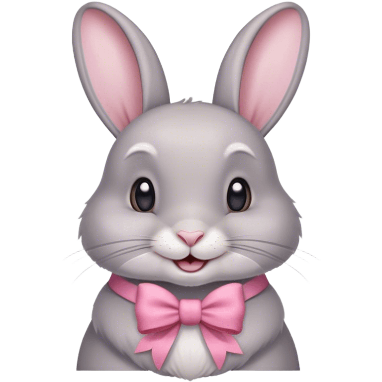 happy grey rabbit with a pink bow emoji