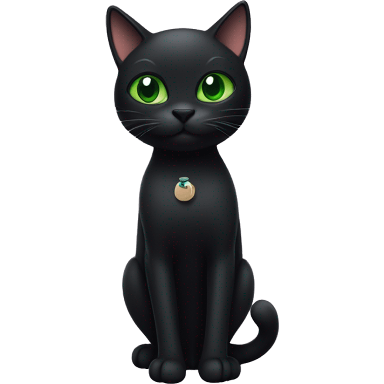 a black cat with green eyes holding a magnet emoji