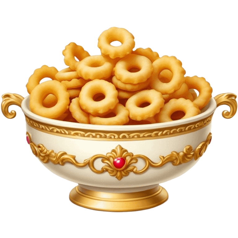 Bowl of fried snacks in rococo style emoji