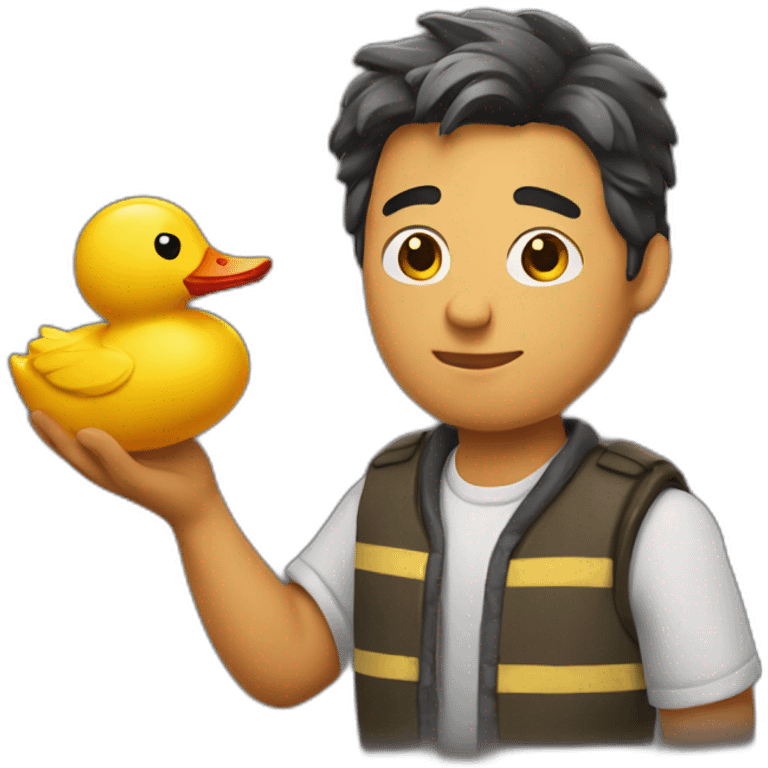 Chandler holding a plastic duck emoji