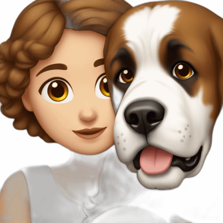 brown hair girl cuddling a saint bernard emoji