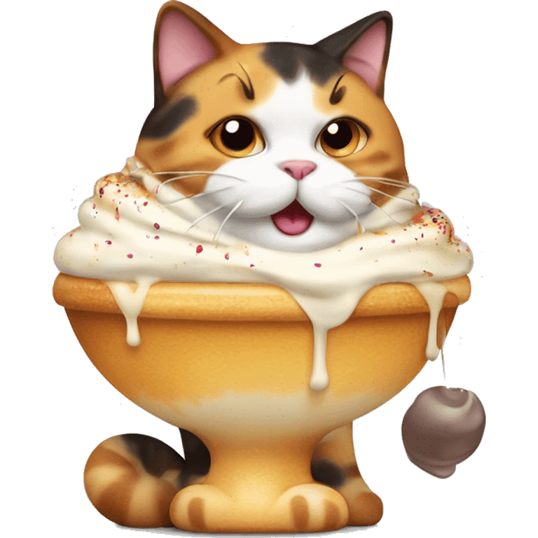 Fat calico cat with sundae emoji