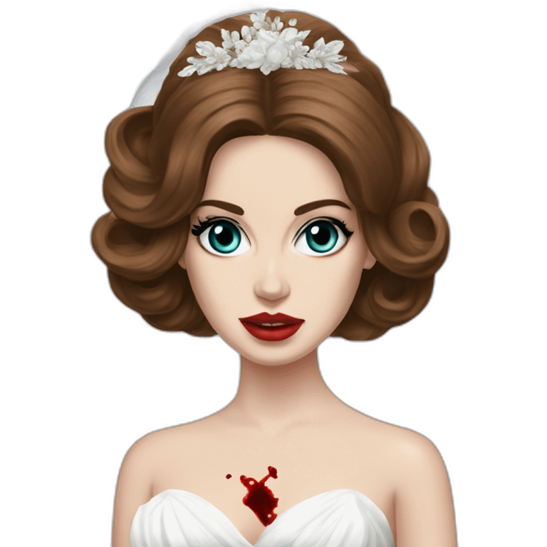 lana del rey in a bridal gown with a splash of blood emoji