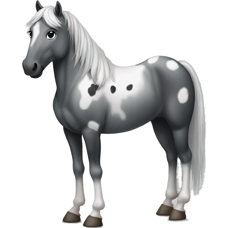 Horse with White, grey, and black little ombré spots standing up emoji