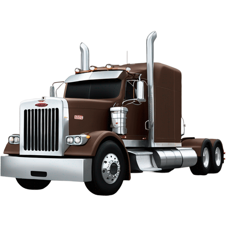 Peterbilt 389 brown cherry with flat top and slash cut exhaust stacks and dual rear tires and flat bumper emoji