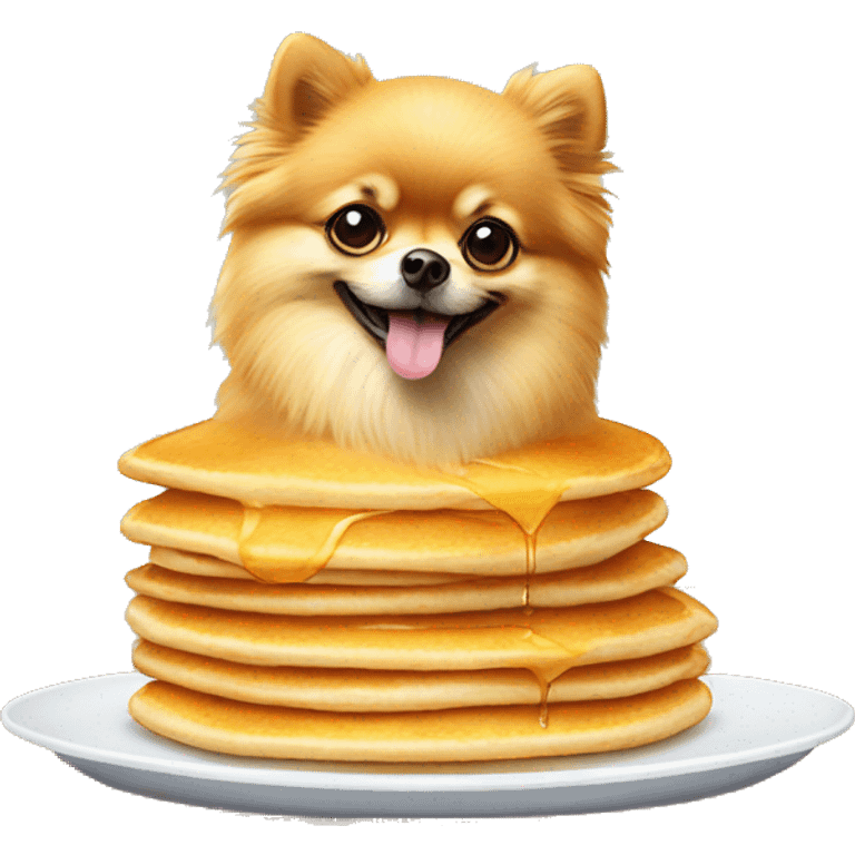 pomeranian sitting on pancakes emoji