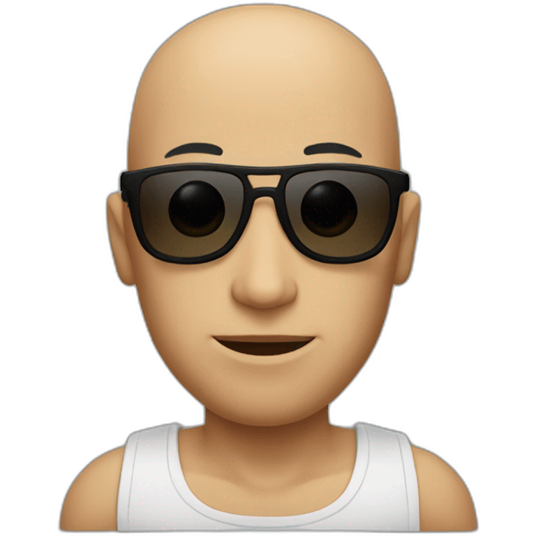 A bald man with black eyes and black eyebrows and sun glasses he has Muscles  emoji