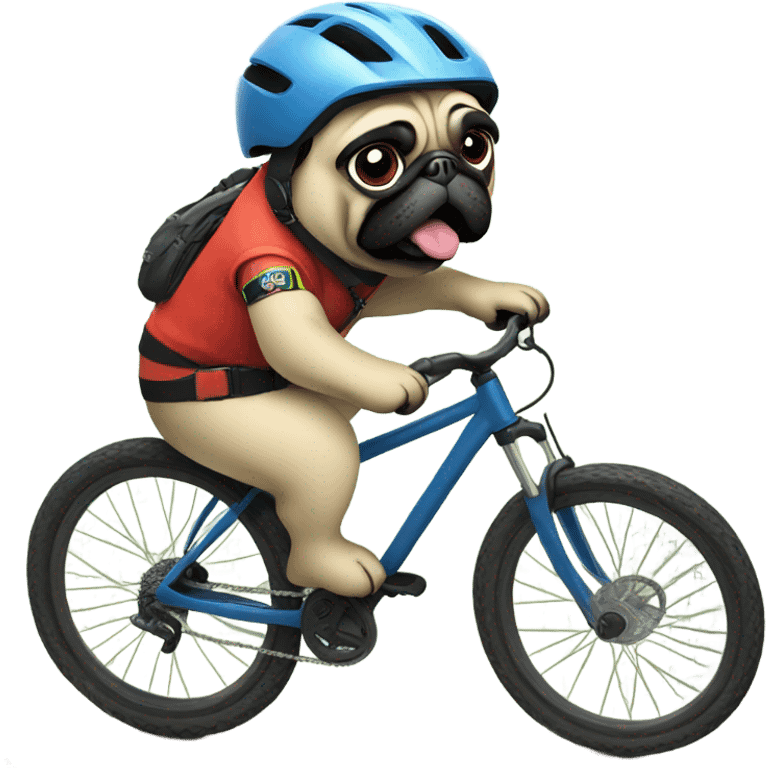 Pug riding mountain bike with helmet emoji