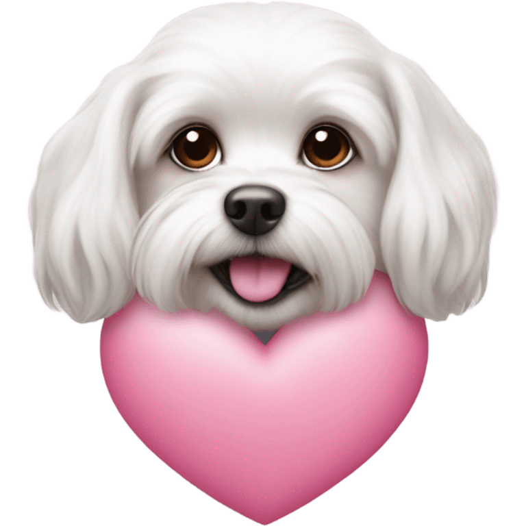 Please make a pink heart emoji with a Maltese dog in the middle emoji