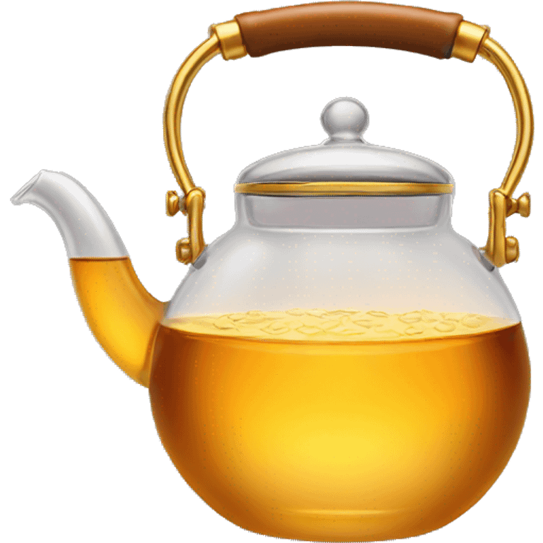 glass tea kettle with gold tea emoji