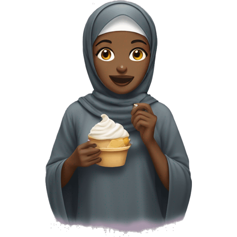 Black girl with hijab and eating glace emoji