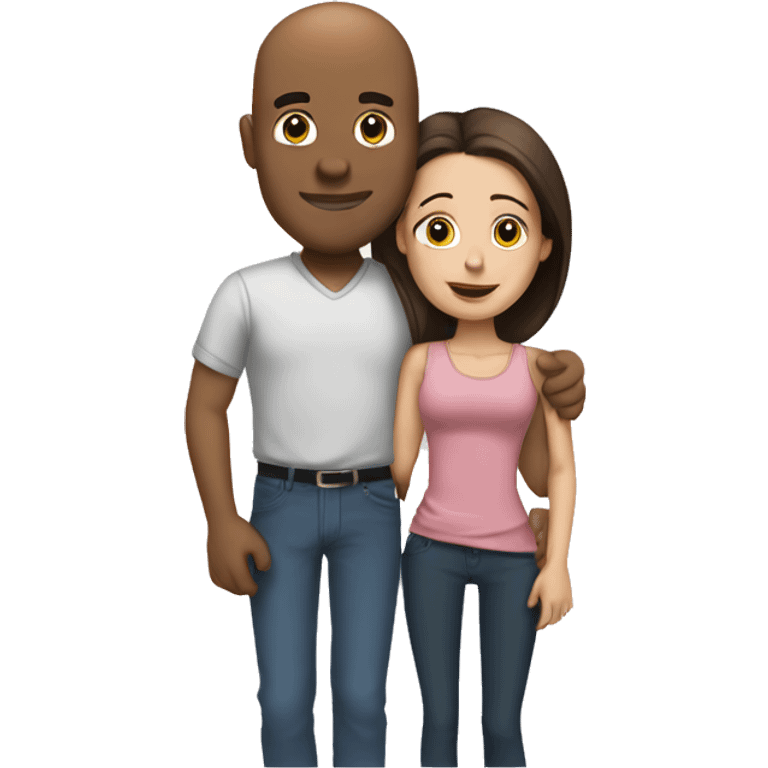 Bald young man without a beard hugging his young brunette wife emoji