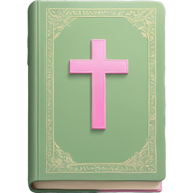 Open Light Sage green holy Bible with pink cross on the cover and light coloured gardens coming on the cover  emoji