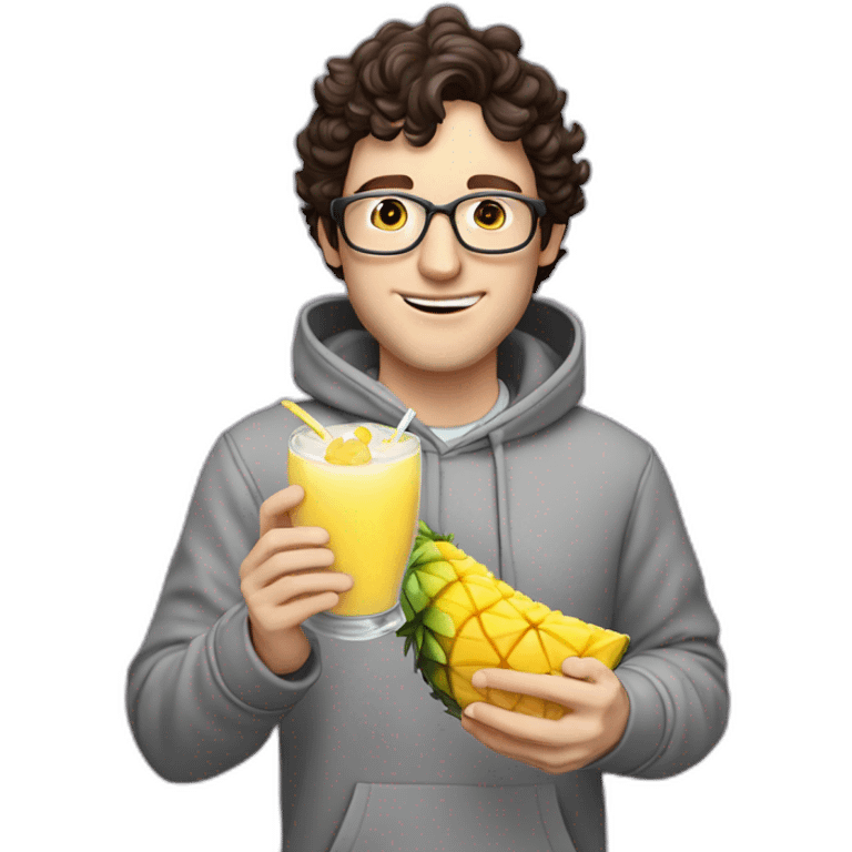 josh brener from silicon valley in hoodie holding Piña colada emoji