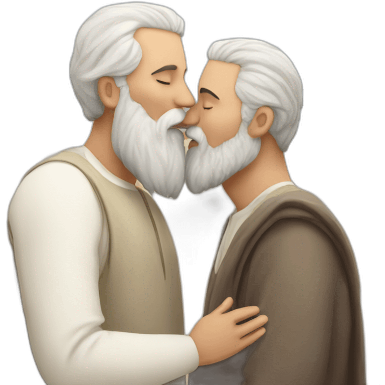 older European bearded  man kissing older Arab bearded  man emoji