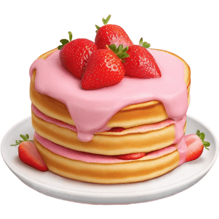 soufflé pancake with pink cream and strawberries on top emoji