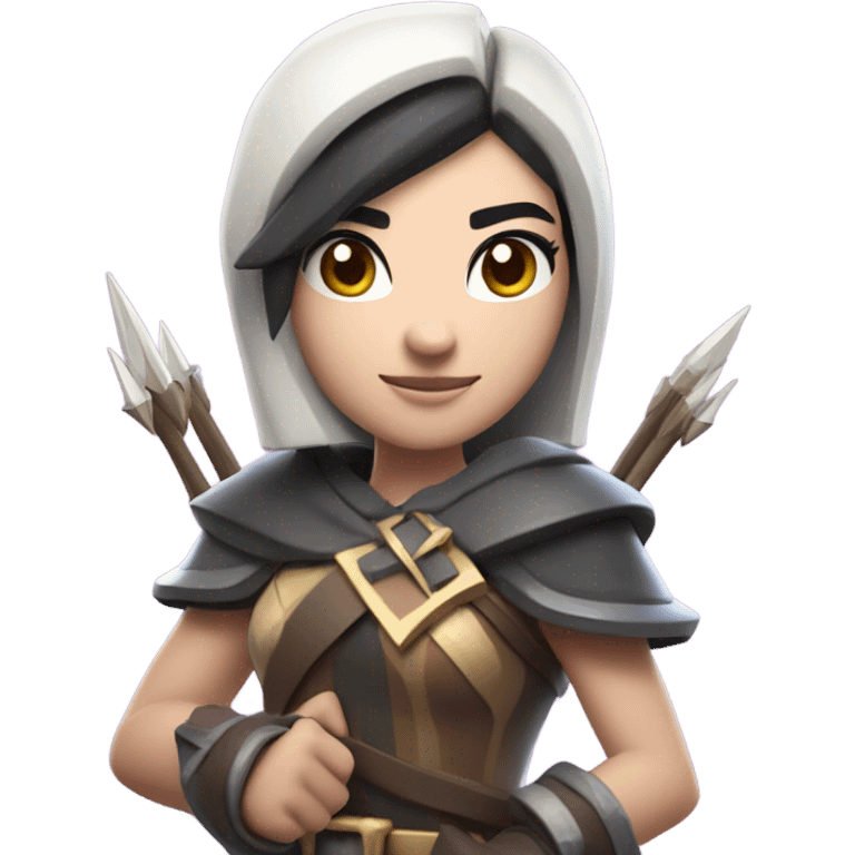 Clash royale the tower princess , white skin , black hair with bow and 3 arrows emoji