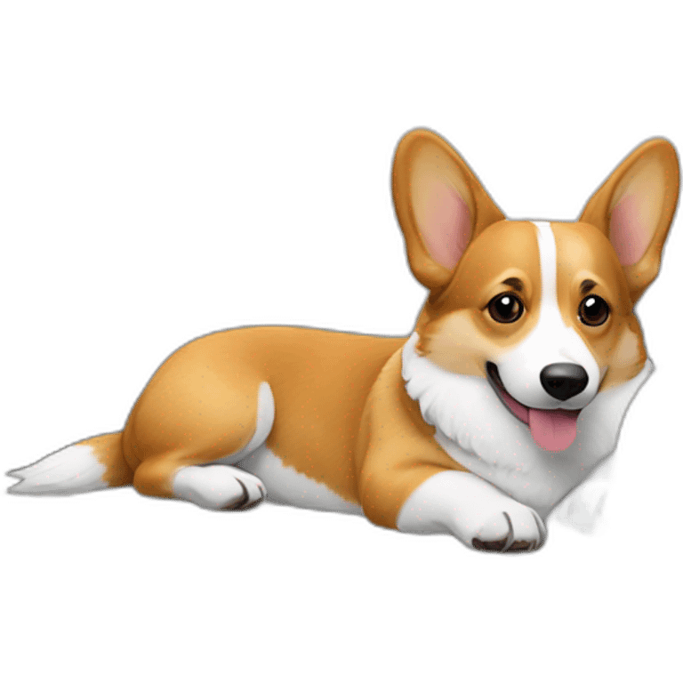 Corgi laying down on the grey couch emoji