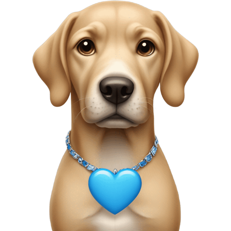 Dog wearing blue heart necklace emoji