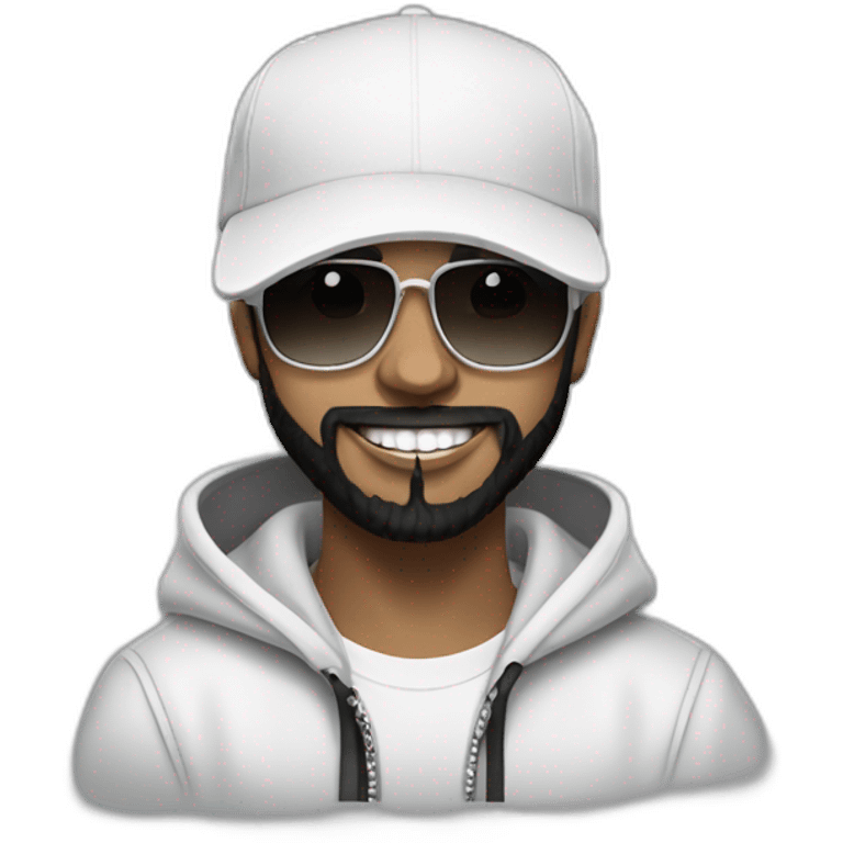 young-rapper-with hoop-white skin-black hair-beard-bichon dog-white-smile emoji