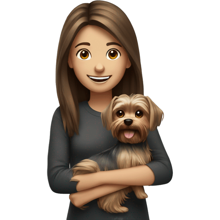 brown hair girl smiling with  Yorkshire Terrier emoji