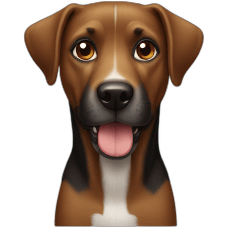 Black and brown dog with a prominent snaggletooth on the left side emoji