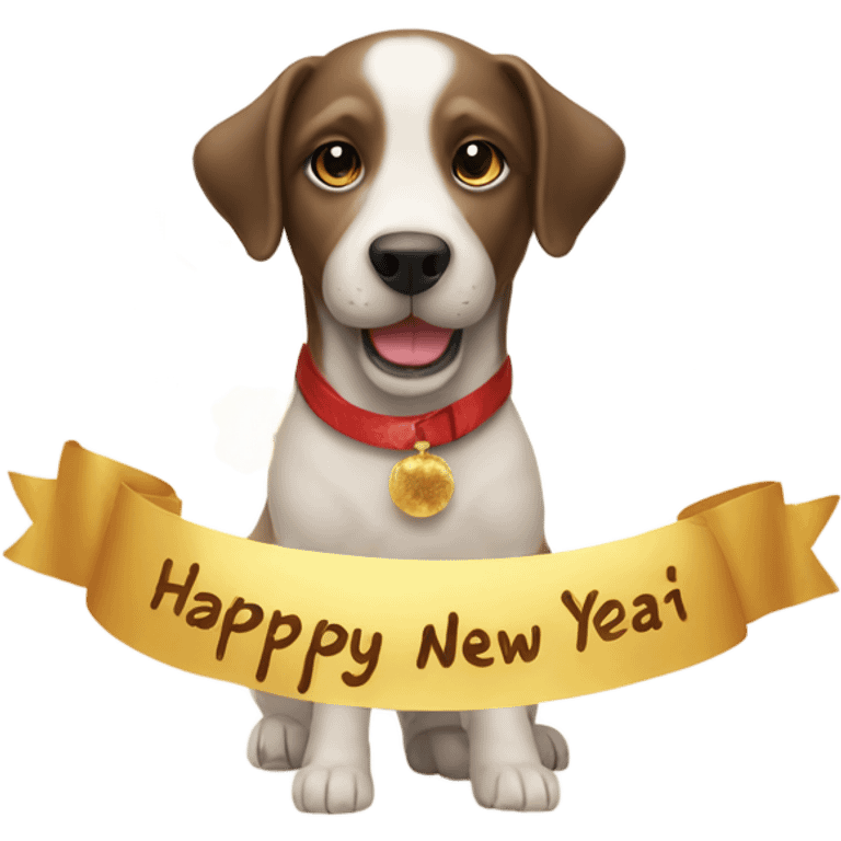 Dog with new year greeting emoji